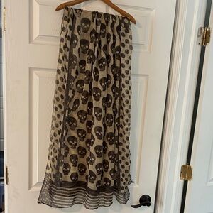Black & Cream Head Wrap Scarf Shawl Skulls Dots Sheer Fabric